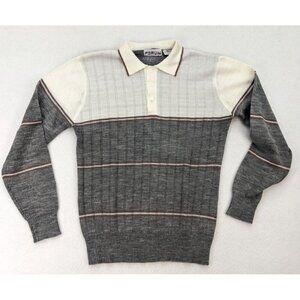 Forum Vintage Men's Sweater Size M Gray Collared Henley
